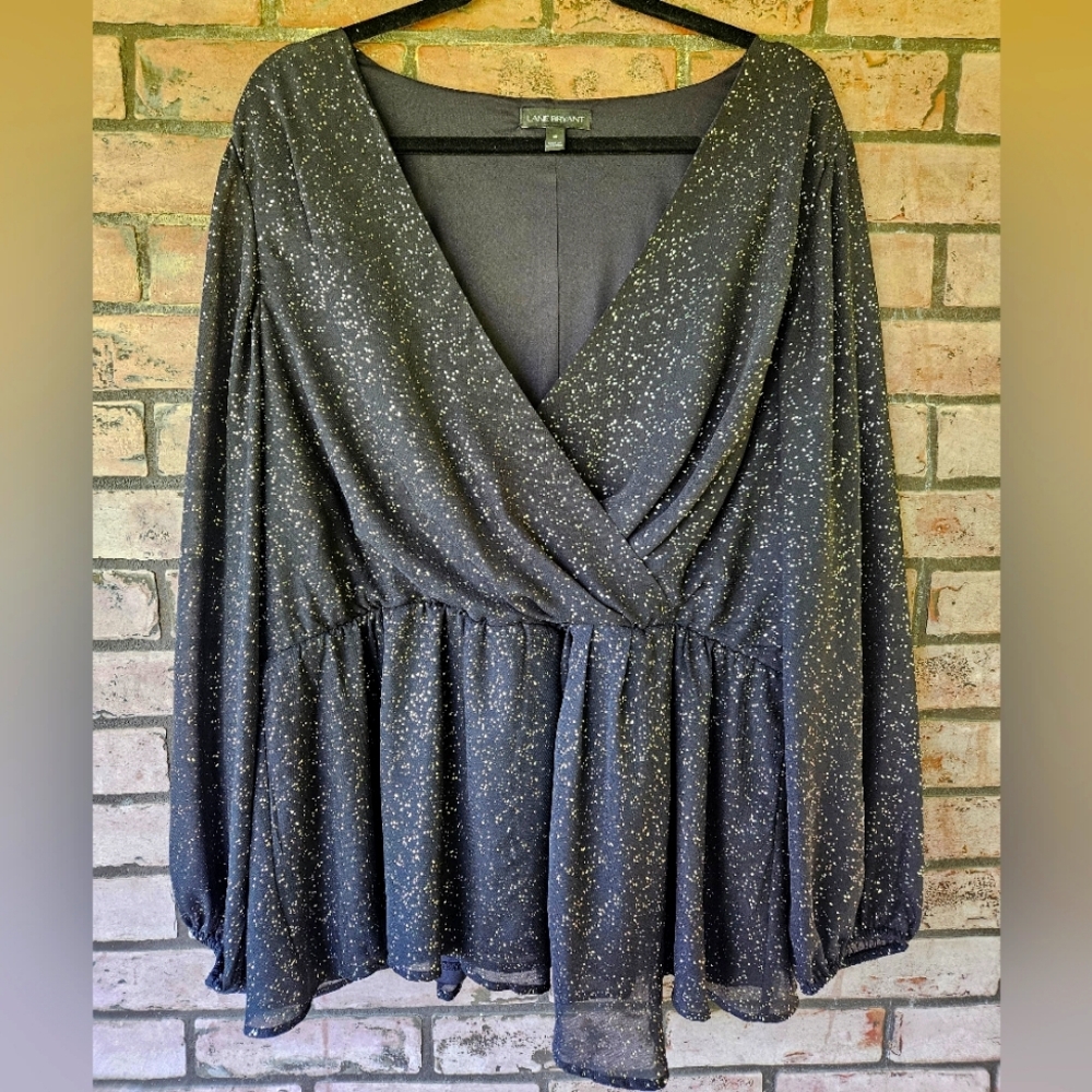 Lane Bryant black and gold peplum top